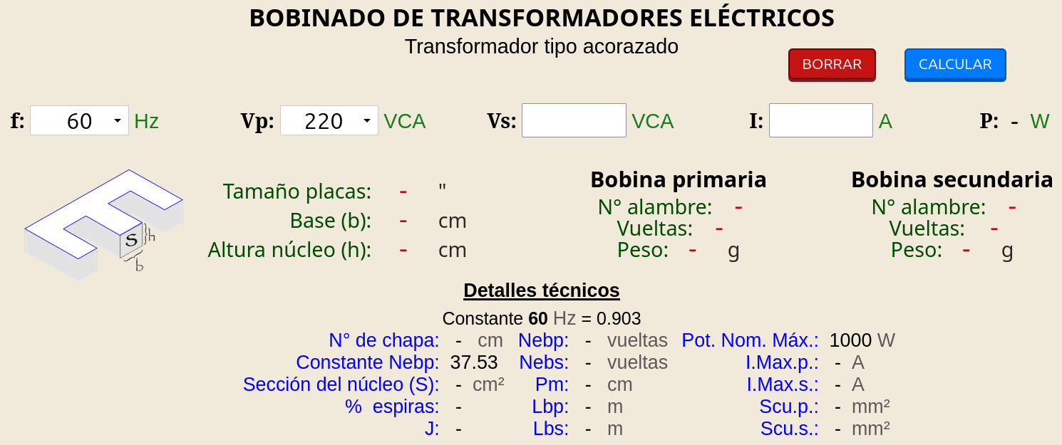 Acceso a calculos digitales para transformadores electricos