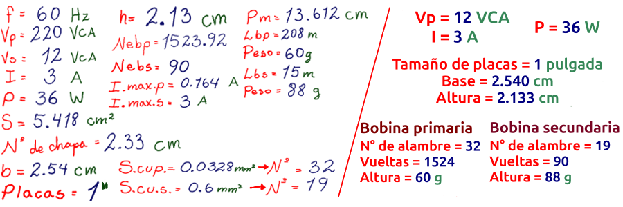 Calculo de los gramos por metro del alambre para un transformador acorazado de intensidad maxima de 1000 vatios
