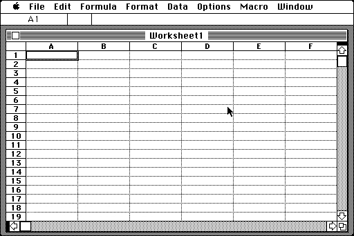 Interfaz de la version de Excel 1.0
