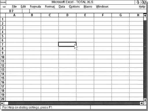 Interfaz de la version de Excel 2.0