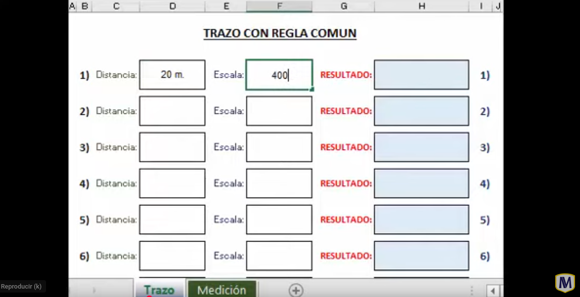 Escalimetro en Excel para calcular escalas de planos topográficos